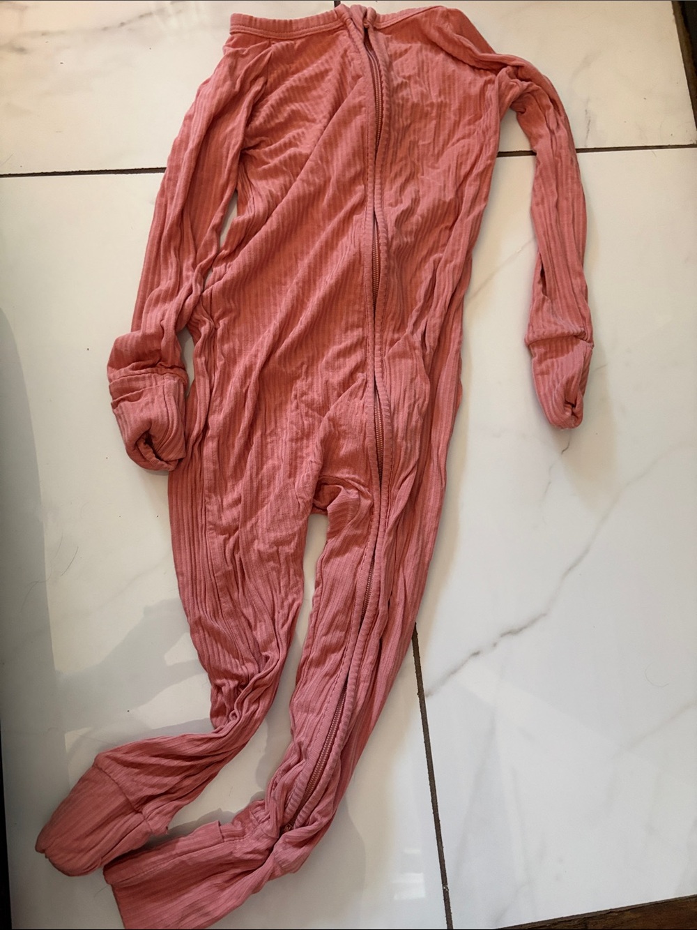 Little Sleepies Kids Ribbed Zipper One-Piece Pajamas in Dusty Pink